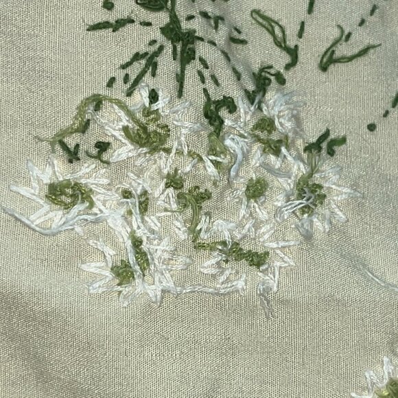 Hand Embroidered Scalloped Edge XL 57" X 100" Tablecloth Floral Pattern Linens - Picture 14 of 16